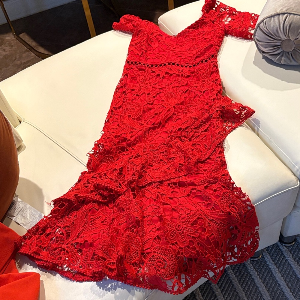 Lulu's Red Crochet Lace Midi Dress